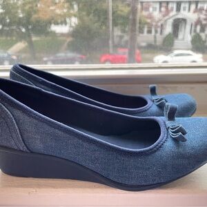Anne Klein Denim Blue Wedge Pumps